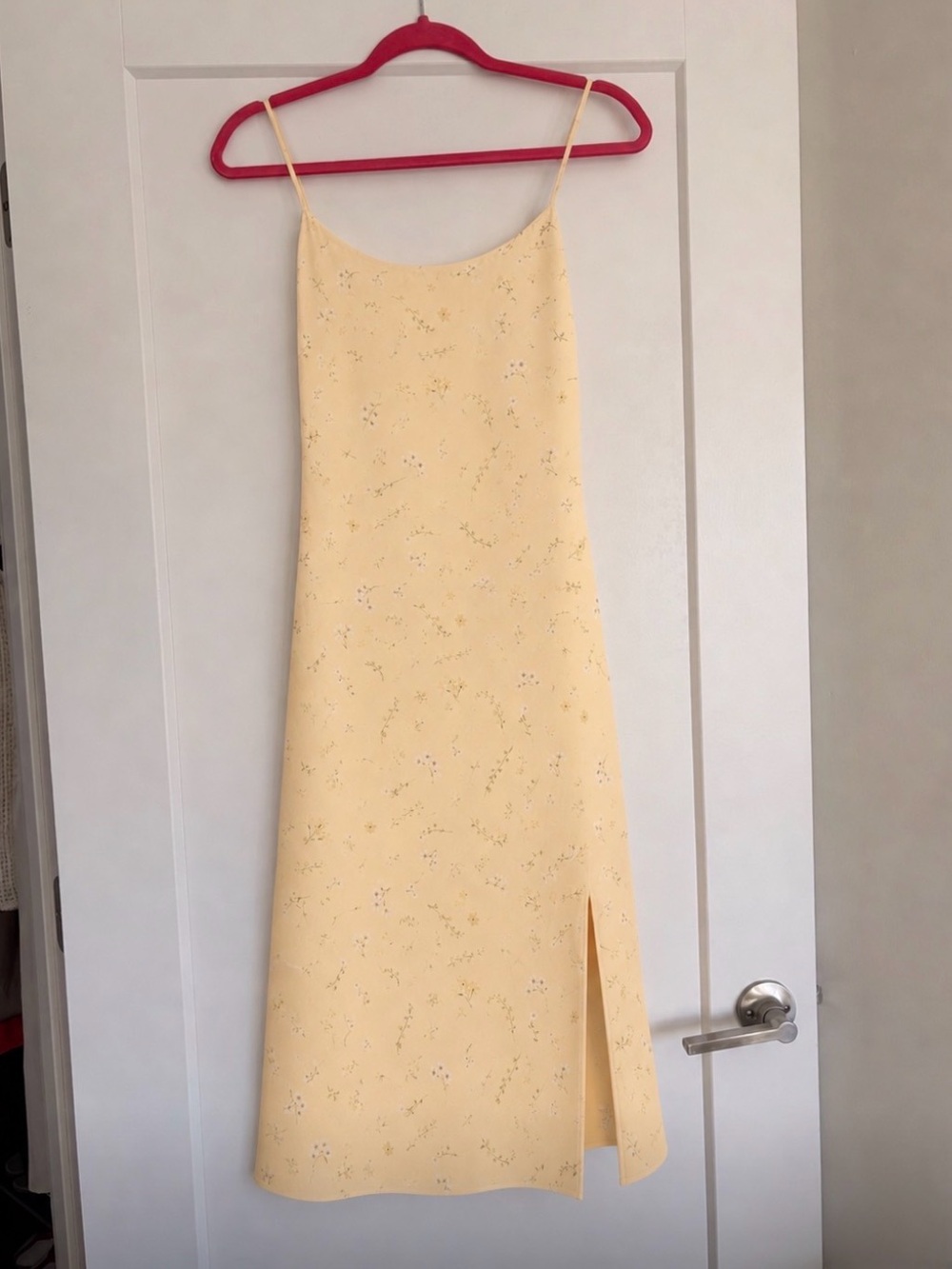 Wilfred Pale Yellow Floral Midi Slip Dress with Side Slit